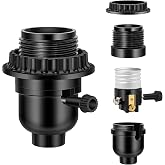 UL Listed E26 Light Socket, Threaded Lamp Socket Replacement with ON/Off Switch Medium Base Lamp Parts with Lamp Shade Ring Ring for Table lamp, Floor lamp, Light Fixture, Black 1-Pack