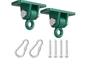 Swing Hangers Magacyo Heavy Duty Porch Swing Hanging Kit Outdoor Indoor Ceiling Patio Playground Tree Yoga Seat Trapeze Swingset Hardware Bracket 2 Set with Mounting Snap Hook Screw Washer (Green)