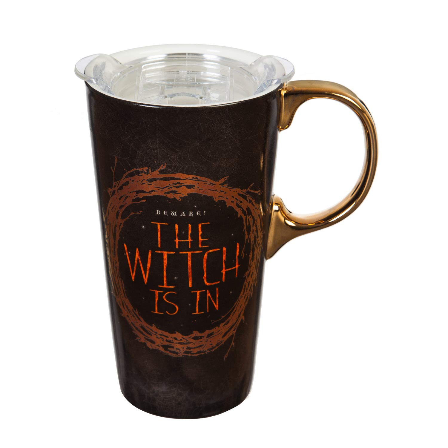 Cypress Home 17 OZ Ceramic Travel Cup and Tritan Lid, The Witch Is In 4 x 5 x 7 Inches