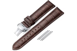 iStrap Leather Watch Band Alligator Grain Calfskin Replacement Strap Stainless Steel Deployment Buckle Bracelet for Men Women