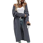 Onedreamer Womens Long Cardigan Cable Knit Open Front Long Sleeve Sweater Coats with Pockets