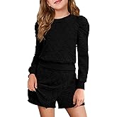 Haloumoning Girls 2 Piece Fall Outfits Clothing Sets Kids Puff Long Sleeve Argyle Sweatshirts and Wrap Skorts 5-14 Years