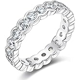 Bo.Dream Eternity Rings 3mm Round Cut Cubic Zirconia 925 Sterling Silver Bezel setting Wedding Band for Women