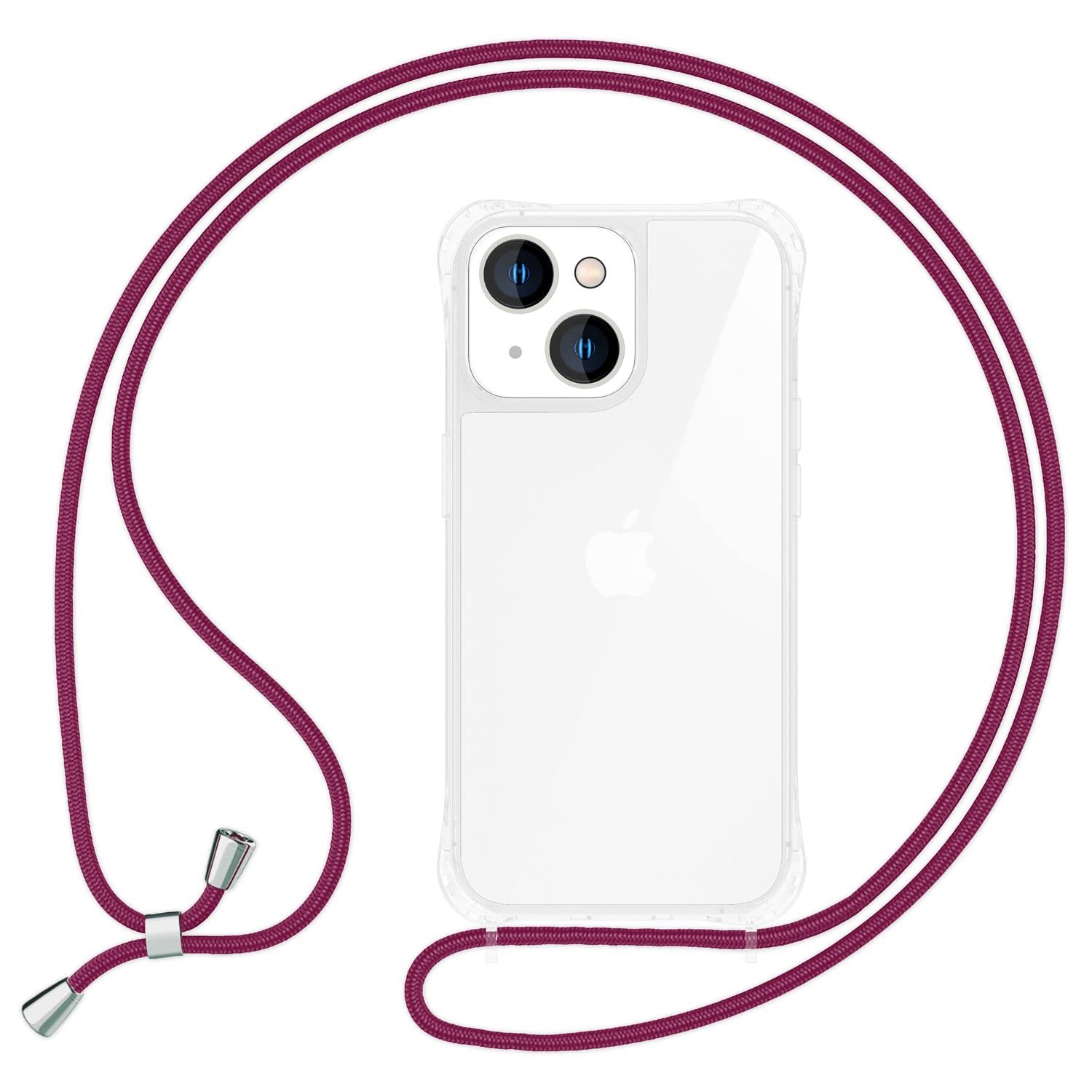 NALIA Necklace Case for iPhone 14 Plus - Transparent Hybrid Cover & Strap - HANGIT PRO (Anti-Yellow Back & Adjustable) - German Brand, Color:Red