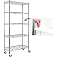 Catalina Creations EFINE Chrome 5-Shelf Shelving Unit on 3'' Wheels with Shelf Liners Set of 5, NSF Certified, Adjustable Heavy Duty Steel Wire Shelving Rack (30W x 14D x 63.7H) Pole Diameter 1 Inch
