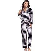 Serenedelicacy Women's Satin Pajama Set Long Sleeve Button Down Sleepwear 2-Piece Silky Pj Set