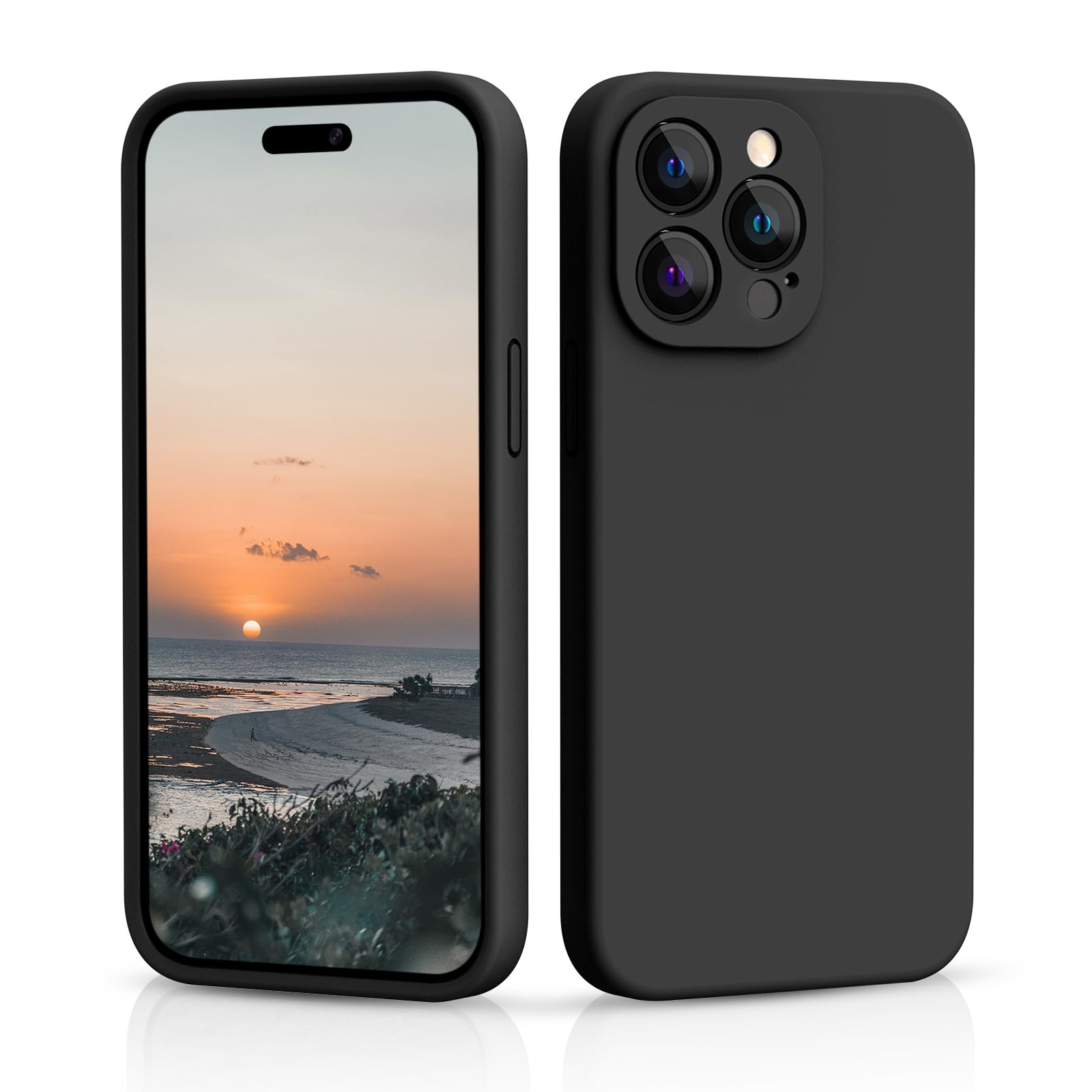 CALOOP Slim-Fit for iPhone 14 Pro Max Case,Skin Soft Liquid Silicone,Sturdy Hard Frame Shockproof Cover with Anti-Scratch Microfiber Lining,Full Protection for Screen and Lens,6.7 inch(Black) — image 1