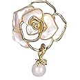 Women Camellia Flower Pearl Enamel Brooch Pins for Ladies Jewelry Fashion