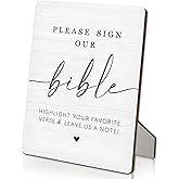 IRTAGANNY Wedding Bible Guest Book Sign 5"X7", Please Sign Our Bible Guest Book Wooden Stand Sign, Wedding Table Decor for Ceremony & Reception (5x7 Inch)
