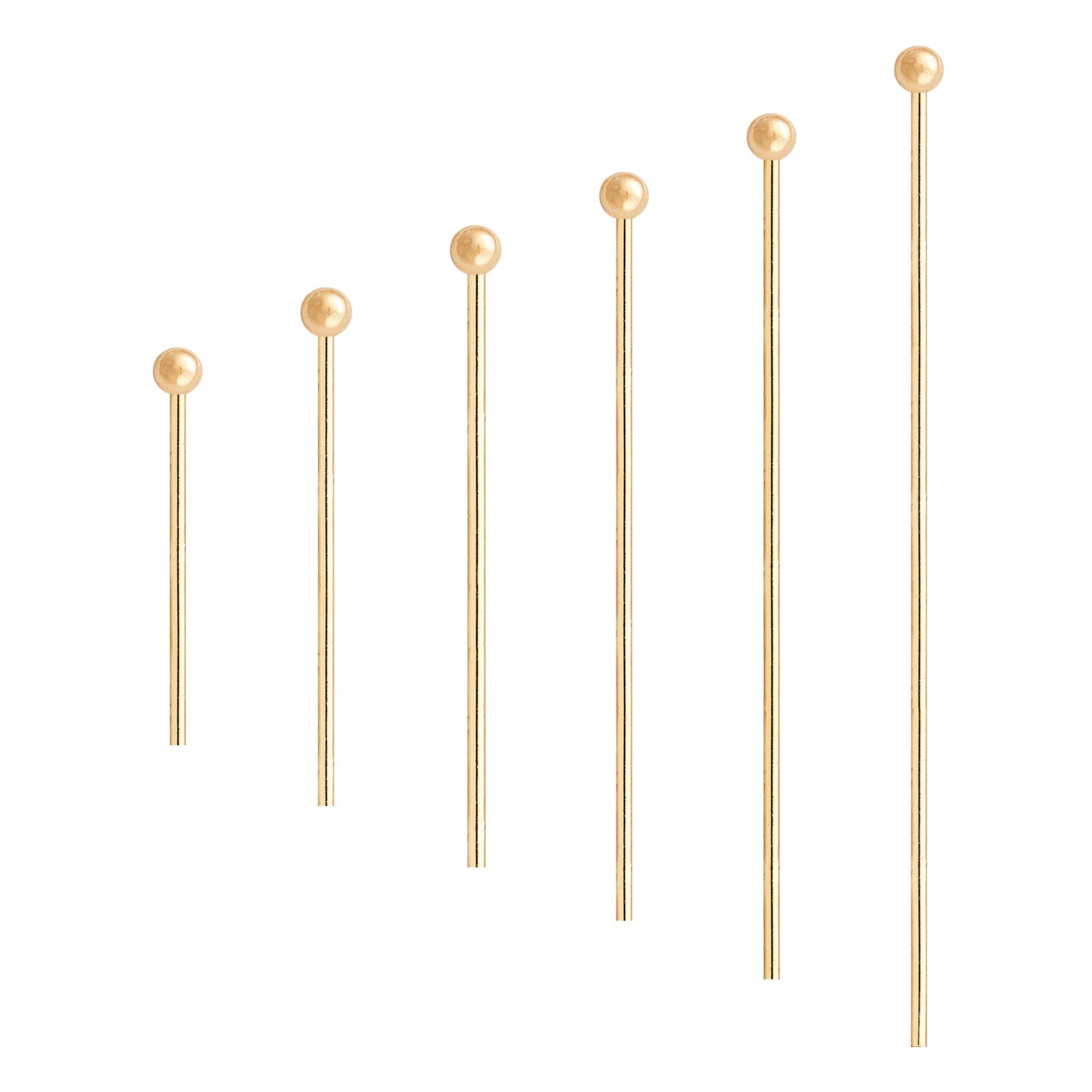 BENECREAT 220PCS 18K Real Gold Plated Ball Head Pins 20/24/30/35/45/50mm Wire Headpins for Earring Bracelet Jewelry Making