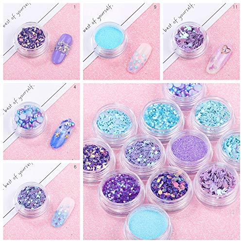 image for gootrades 12 Pots/set Nail Sequins Powder, Mermaid Half-Pearl Star Moo