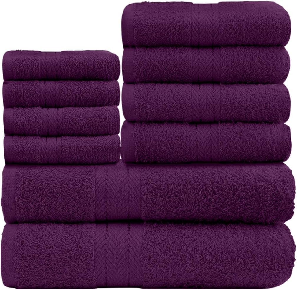 GC GAVENO CAVAILIA 10-Piece Towel Bale Set - Soft & Absorbent 450 GSM Bathroom Towels - Includes 2 Bath Towels, 4 Hand Towels, 4 Face Cloths - Premium Quality, Machine Washable - Purple
