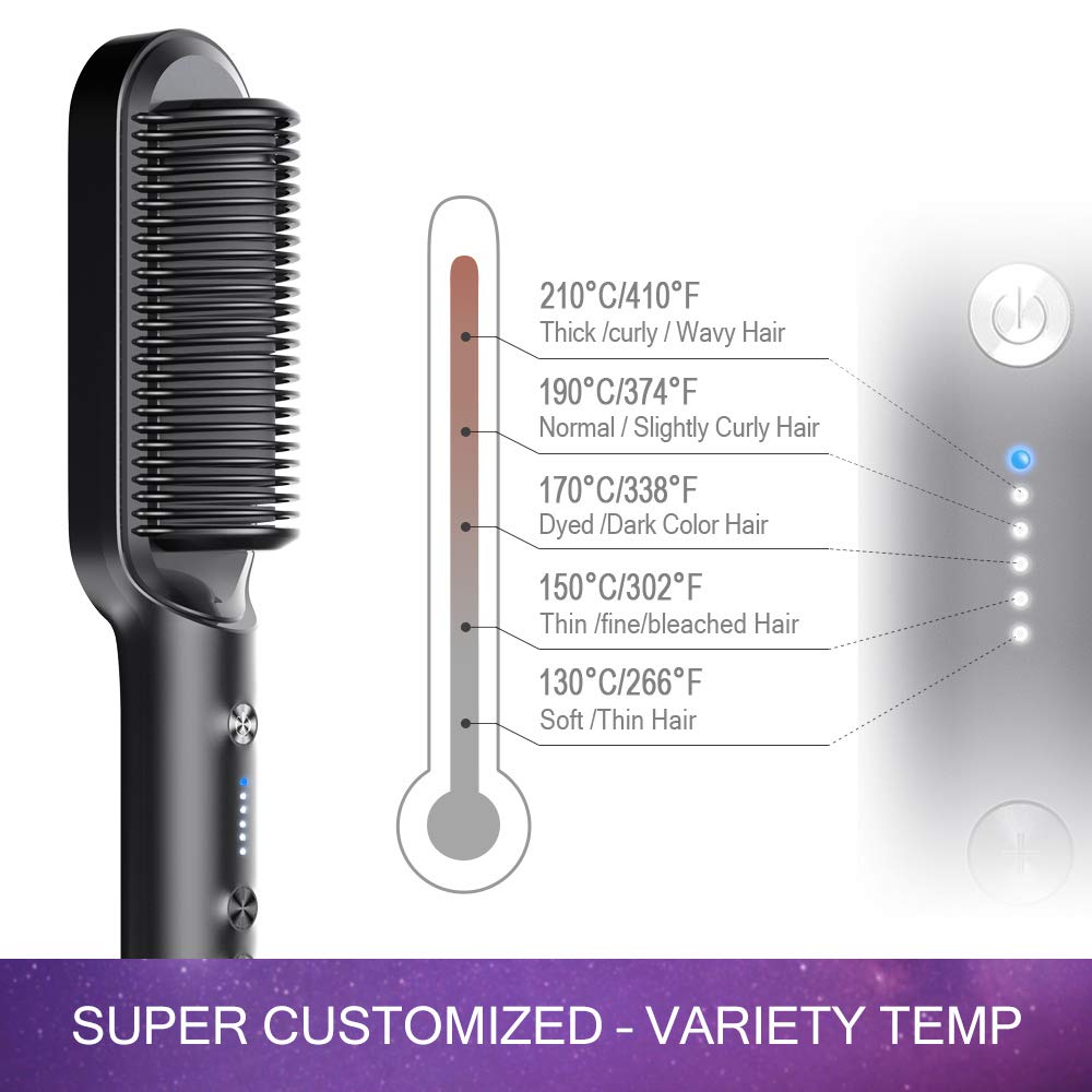 TYMO RING Hair Straightener Brush – Hair Straightening Iron with Built-in Comb, 20s Fast Heating & 5 Temp Settings & Anti-Scald, Perfect for Professional Salon at Home : Beauty