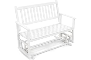 Tangkula 2 Person Outdoor Glider Chair, Poplar Wood Patio Swing Glider Loveseat Chair with Armrests, Slatted Seat & Backrest,