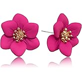 JOONL Simulated Exquisite Three-Dimensional Flower Stud Earrings Colored Double-Layer Plant Stamen Petal Alloy Stud Earrings for Women Jewelry Gifts
