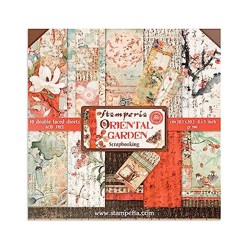 Mini bloc Papier Scrap double Face 10 feuilles 20.3X20.3 (8"X8") - Oriental Garden