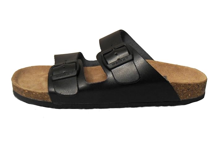 Herren Komfort Bio Pantoletten Tieffußpantoletten Leder Sandalen Kork Clogs Schwarz Schlappen Latschen 41 42 43 44 45