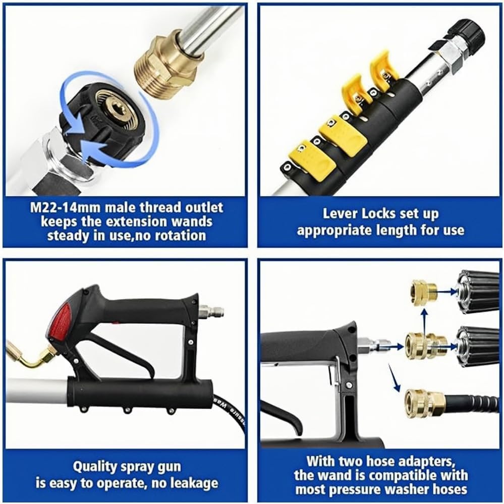 Gresonic 7.3m Telescopic Pole for Pressure Washer - Complete Kit with Brush, 2 Extensions, 7 Nozzles and Accessories