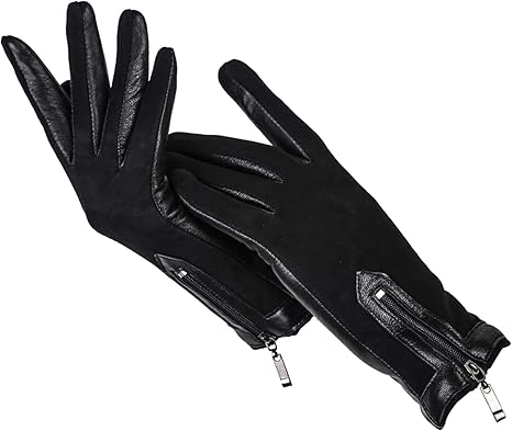 Women'S Leather Gloves, High Grade Sheepskin Women'S Winter Gloves, Matte Leather Black Women'S 