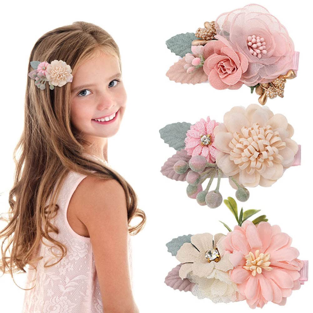 3 Pieces Artificial Flower Hair Clips floral Barrettes Hair Bow Accessories for Women Teen Presents