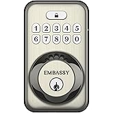 Embassy Keyless Entry Electronic Door Lock with Illuminated Antimicrobial Keypad and Security Deadbolt Lock, Store 20 Custom 