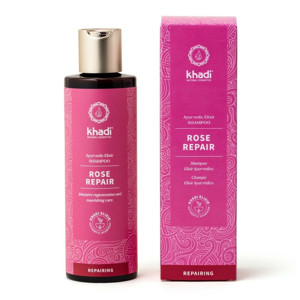 khadi ROSE REPAIR Ayurvedic Shampoo - Intensive regeneration & nourishing care for damaged hair - 100% natural & silicone-free - 200g