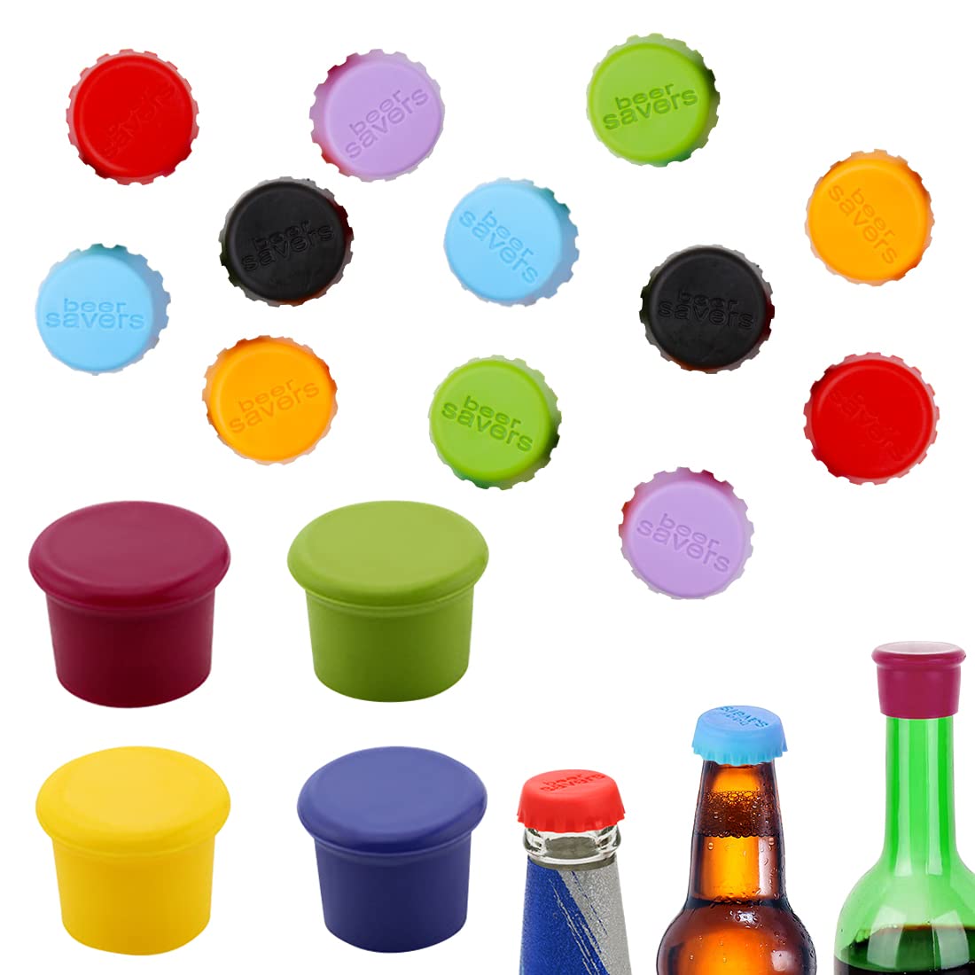 Voyyphixa 16 PCS Silicone Bottle Stopper, Reusable Beer Bottle Cap Wine Stopper Cap Colorful Beer Savers Lids Cover Keep Flesh for Wine, Beer, Champagne, Soda