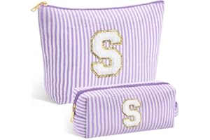 SEFORICO Initial Makeup Bag - Cosmetic Bag Pink Make Up Bags Travel Toiletry Organizer Monogram Cute Makeup Bag for Girls Bir