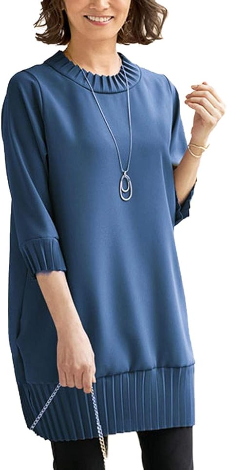 Amazon Co Jp ベルーナ プリーツ切替 チュニック ワンピース レディース Lne Ll 服 ファッション小物
