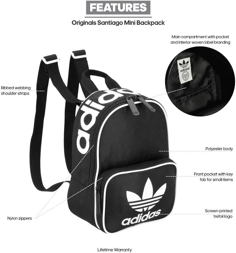 adidas Originals Women's Santiago Mini Backpack, Black, ONE SIZE: Clothing
