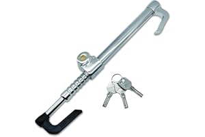 LOCKIETTA Anti-Theft Heavy Duty Steering Wheel Lock, Silver, Solid Clutch Brake Pedal Lock, Adjustable Length, Universal Fit for Cars Vans Caravans SUV Trucks, with 3 Keys