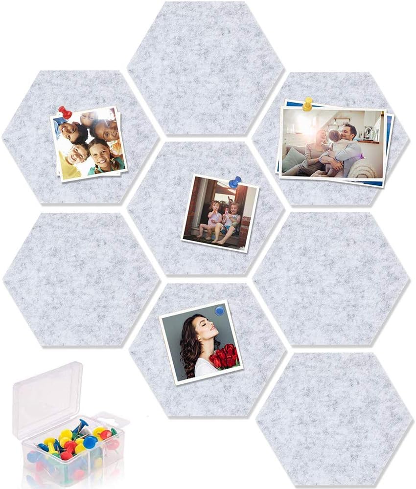 Yoillione Hexagon Self-Adhesive Pin Board Grey 8 Pack 22x19cm DIY Wall Decor 20