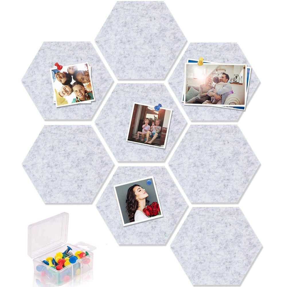 Yoillione Pin Board - Hexagon Self Adhesive Notice Board for Home and Office, Grey Sticky DIY Wall Decorative with 20 Push Pins