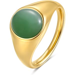 YeGieonr Gold Signet Rings for Women Non Tarnish Gold Rings, Waterproof Gemstones Statement Ring, 18K Gold Plated Stainless S