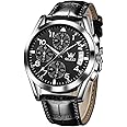 OLEVS Watches for Men Brown Leather Gold Case Analog Quartz Fashion Business Dress Watch Day Date Luminous Waterproof Casual Male Wrist Watches