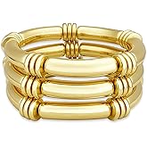 YBMYCM 5PCS Gold Chunky Bangles Bracelets for Women Plated Stackable Layered Curved Bamboo Tube Stretch Bracelets Bangle Gift Jewelry