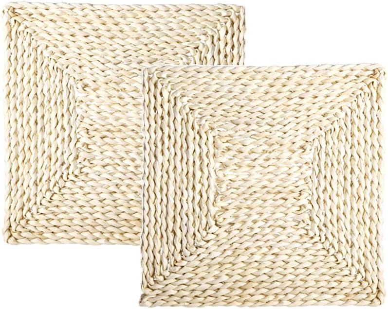 MEVIDA Natural Straw Woven Placemats, Handmade Braided Table Mats Heat Resistant Coasters Table Protection Pads Anti-skidding Pad Corn Husk Mat-Square 40x40cm(16x16inch)