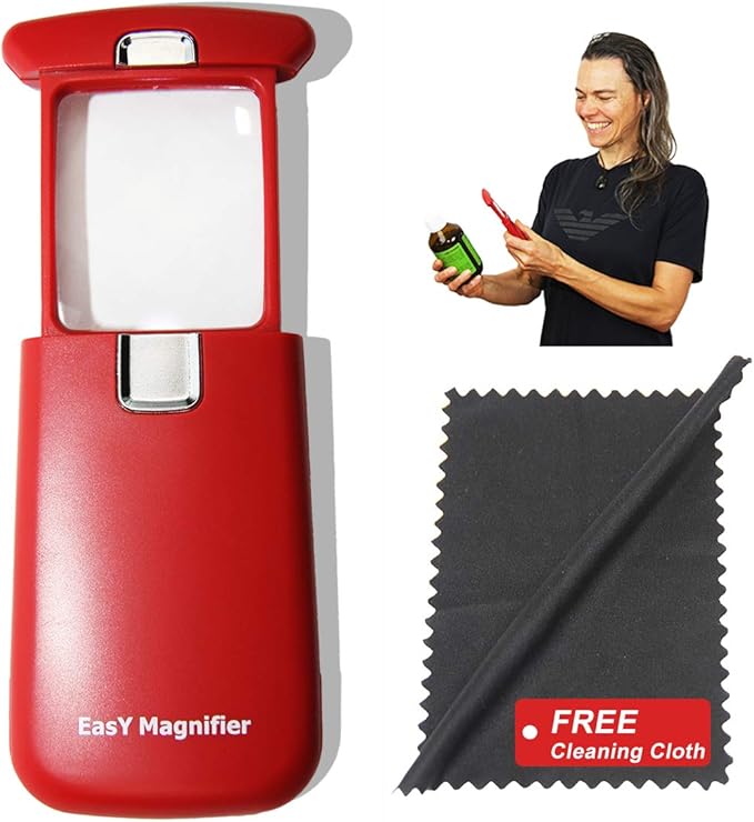 EasY Magnifier Pocket Magnifying Glass 3X with Bright LED Light; Small