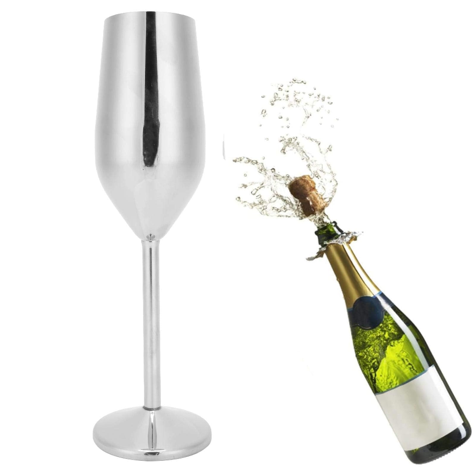 Agatige 220ml Stainless Steel Champagne Flutes Glass, Champagne Prosecco Flutes Glasses Unbreakable Glass Champagne Wine Glasses for Wedding, Parties and Anniversary