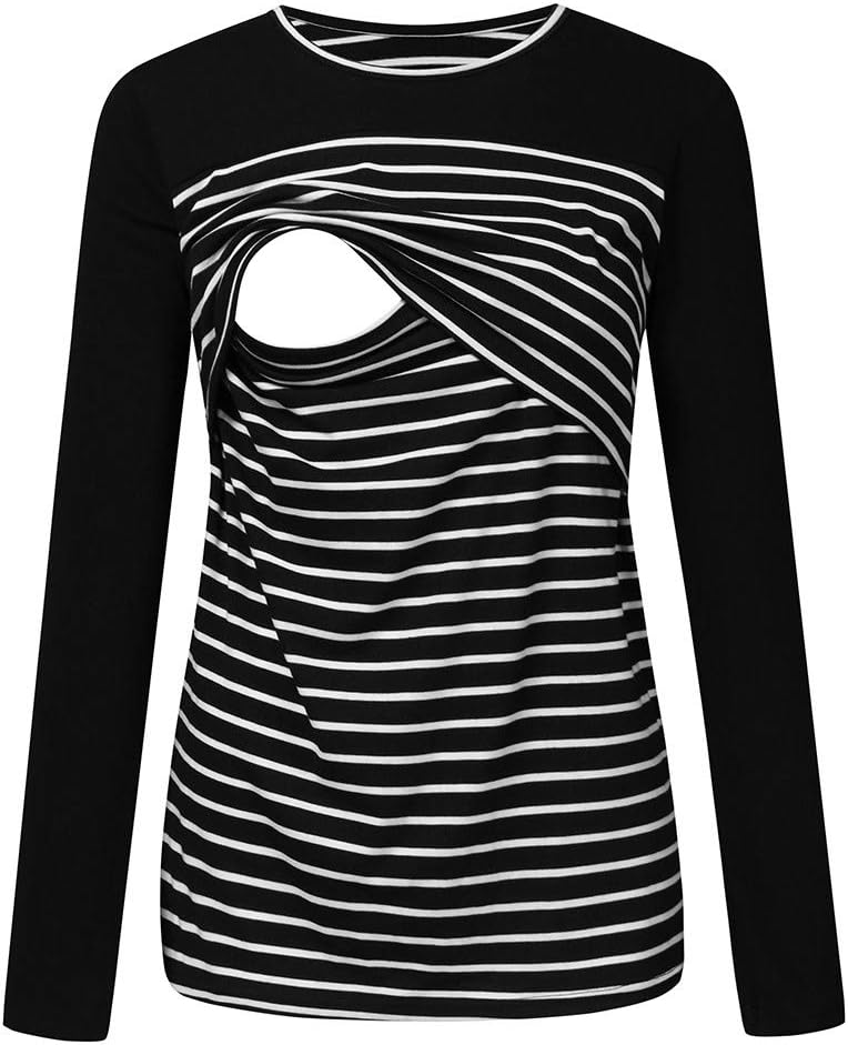 Women's Maternity Layered Nursing Tops Solid Short/Long Sleeve Henley V Neck T-Shirts Breastfeeding Blouse