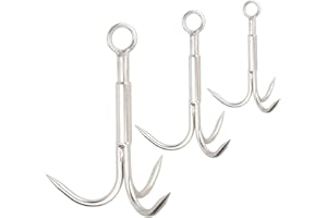 FWEEK 3 PCS Grappling Hook Stainless Steel 3-Claw Hook, Heavy Duty Anchor Hook Set-M L MAX Size, Outdoor Climbing Claw for Hiking, Tree Limb Removal, Catch Fish