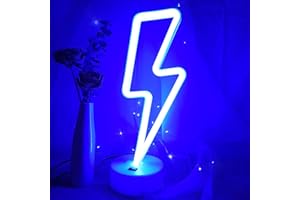 VIFULIN Lightning Bolt Neon Signs Lightning Neon Sign with Base for Bedroom LED Lighting for Room Decor for Teen Girls Gifts for Teenager Boys USB/Battery Cool Gaming Light with Holder(Blue)