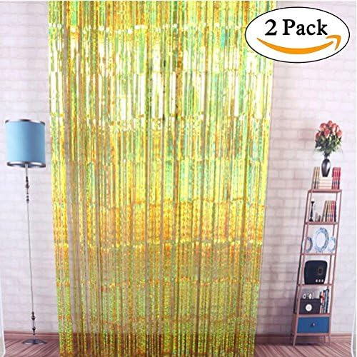 2PC Gold Backdrop Foil Fringe Curtains Door Window Curtain Party Decoration by Bagvhandbagro[2PC] (gold)