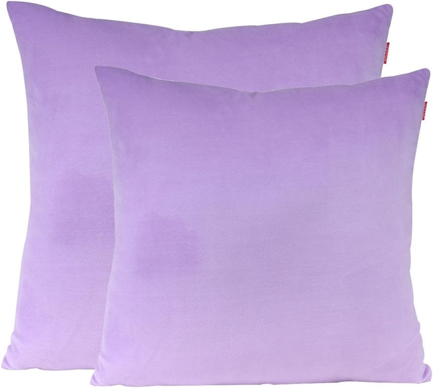 Shinnwa Velvet Super Soft Decorative Throw Pillow Case Solid Twin Side Cushion Covers for Couch, 18" x 18", Light Purple, Pack of 2