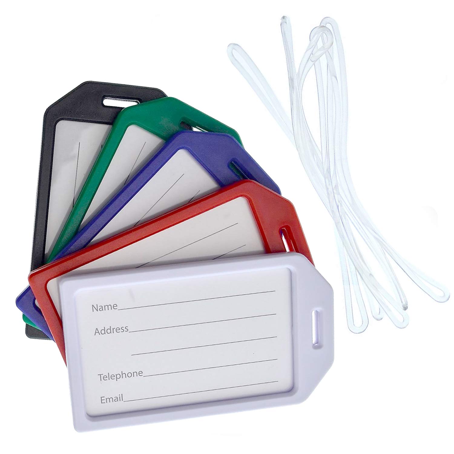 Specialist ID - Premium Rigid Airline Luggage Tag Holders With 6" Worm Loops 5 Pack Assorted Colors