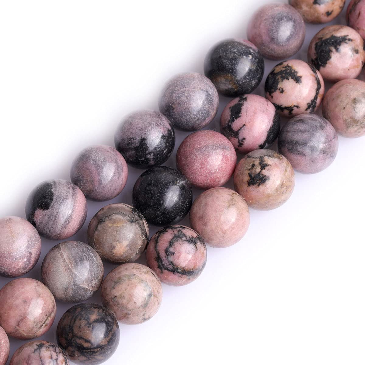Gem-Inside Natural Rhodonite Stone 12mm 31pcs Round Beads for Jewellery Making Strand 15" Beaded Semi Precious Gemstone DIY Handmade Craft Supplies