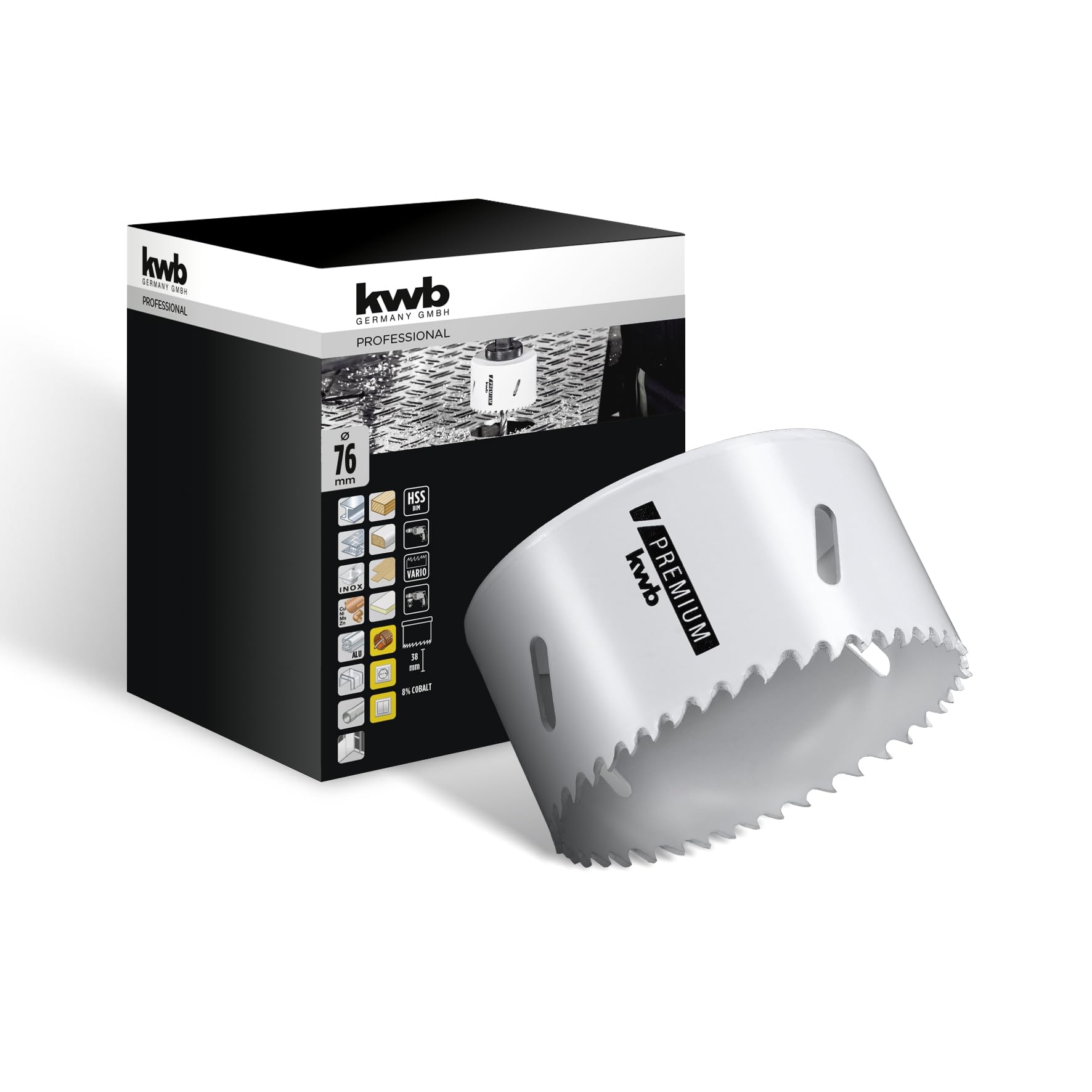 kwb Hss Bi-Metal Hole Saw Ø 76 Mm, 8% Cobalt Alloy With Progressive Vario-toothing and High Precision for Versatile Use