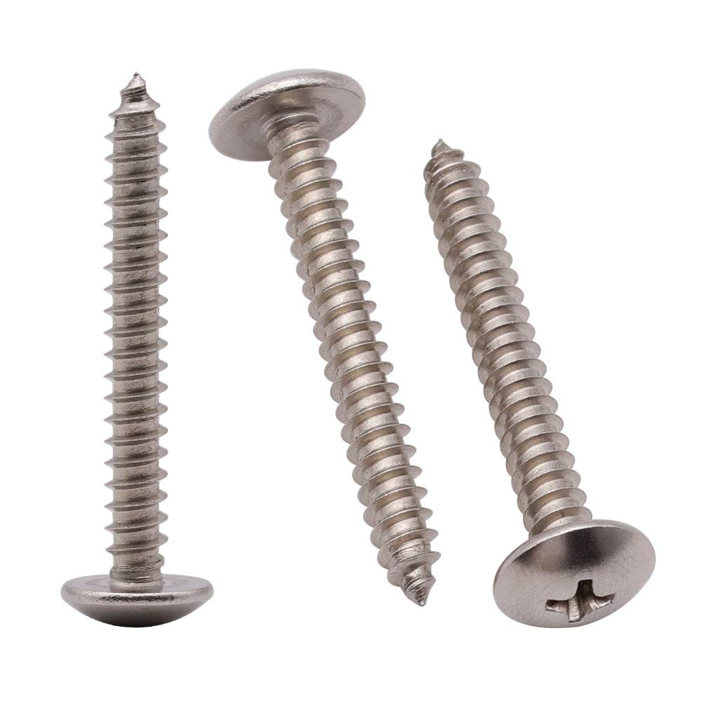 Photo 1 of #6 x 1-1/4" Stainless Steel Truss Head Self Tapping Screws, 304 SS (18-8), Phillips Drive, Corrosion Resistant Screws for Wood, Metal & Sheet Metal Projects, 100 Pack