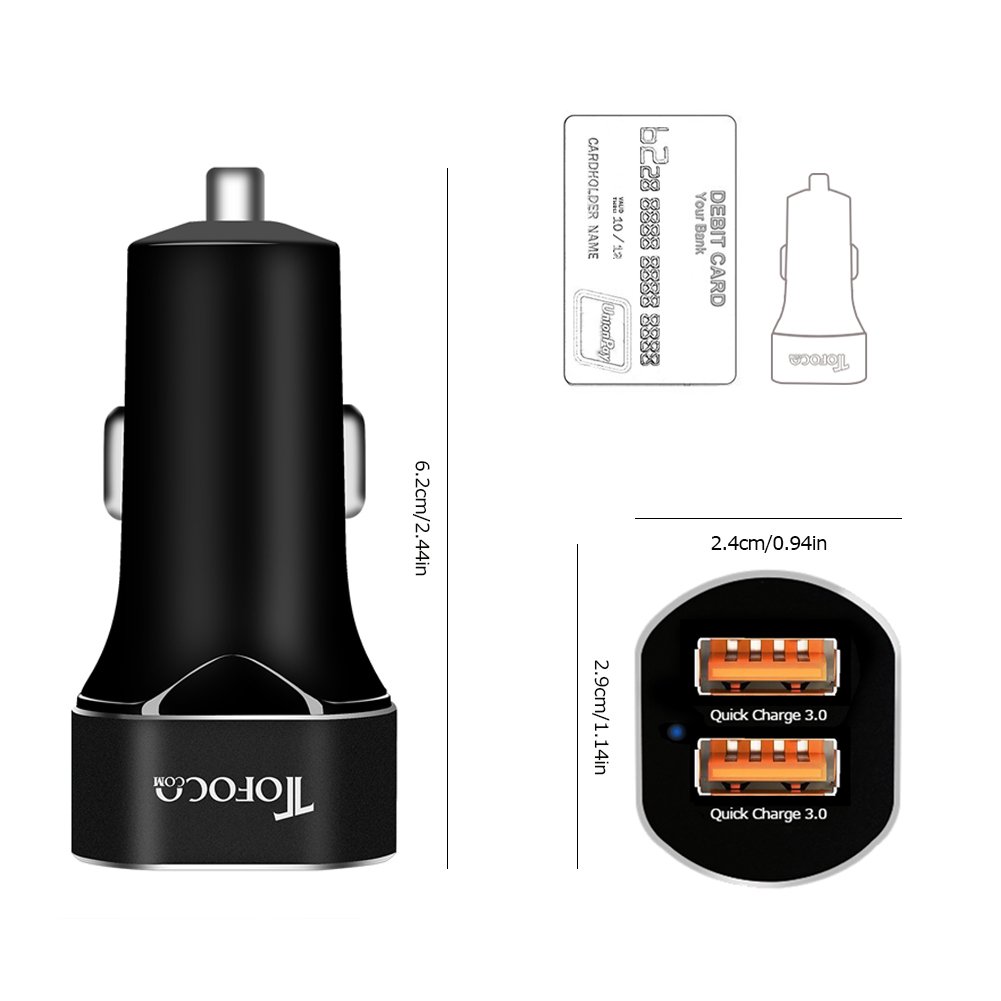 Quick Charge 3.0 Dual USB Car Charger, 36W Phone Power Adpater PowerDrive High Speed for Samsung Galaxy S8/S7/S6/S6 Edge, iPhone, iPad, LG , Nexus, HTC, Sony and more