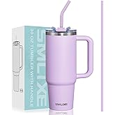 SMLIXE 30 oz Tumbler with Handle, Tumbler with Lid and Straw, Double Wall Vacuum Insulated Travel Mug Stainless Steel Tumbler for Hot and Cold, Cupholder Friendly (Purple)